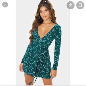 Emerald green polka dot dress